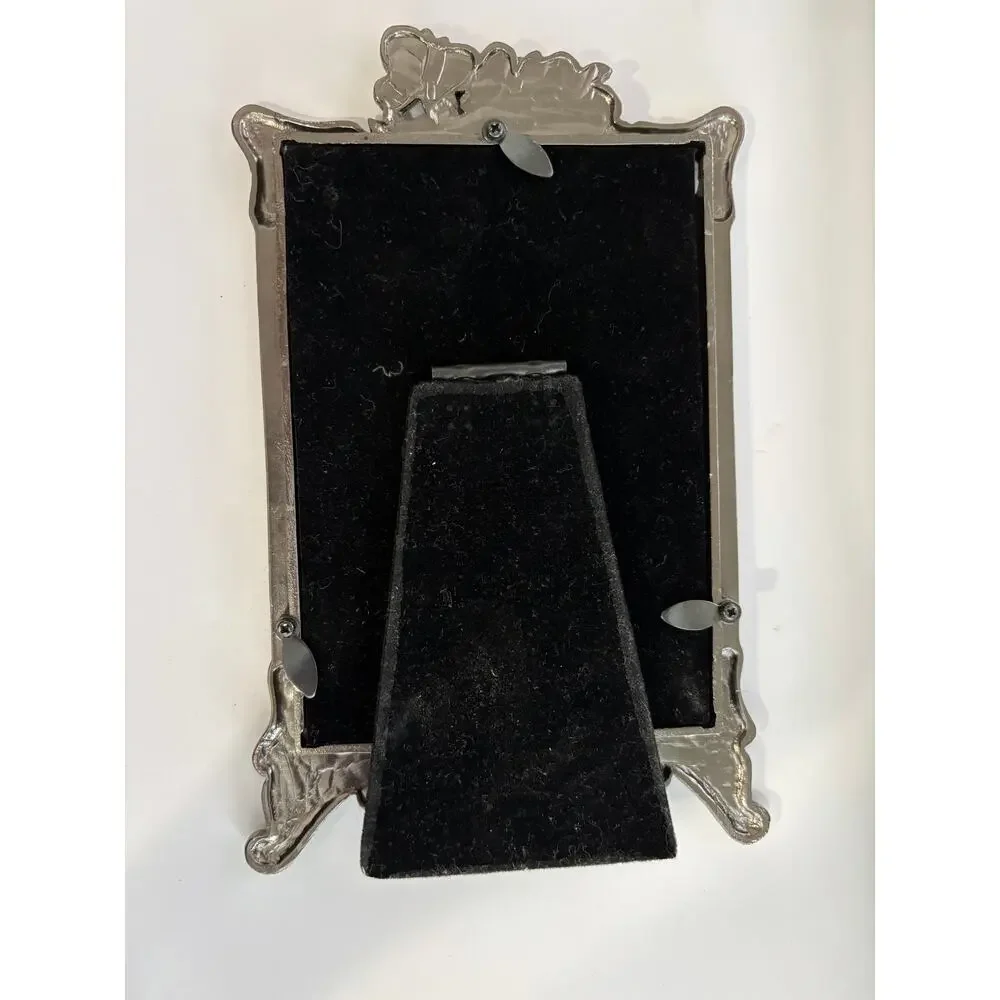 Silver Tone Pewter Photo Frame Floral Clear Pink Rhinestones